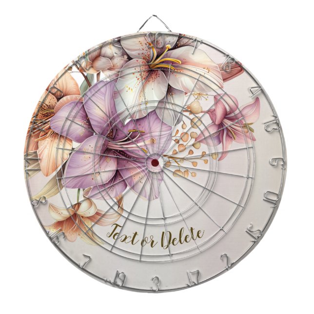 Watercolor Boho Pink Flowers Elegant Stylish Dartboard (Front)