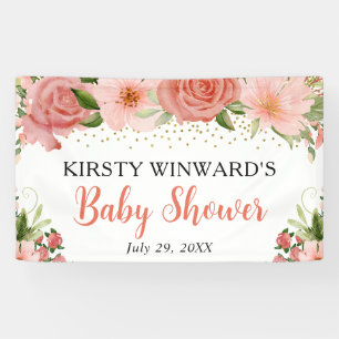 Watercolor Boho Pink Roses Boho Baby Shower Banner