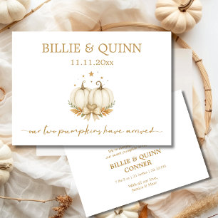 Watercolor Boho Pumpkins Baby Twins Announcement