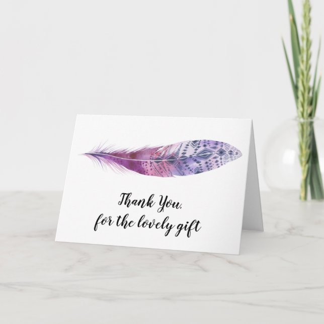Watercolor Boho Purple Feather - Thank You Card (Front)