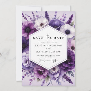 Watercolor Boho Purple Floral Wedding Save The Date