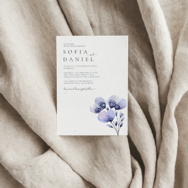 Watercolor Boho Purple Floral Winter Wedding Invitation (Creator Uploaded)