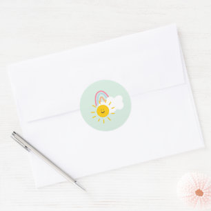 Watercolor Boho Rainbow and Sun Classic Round Sticker