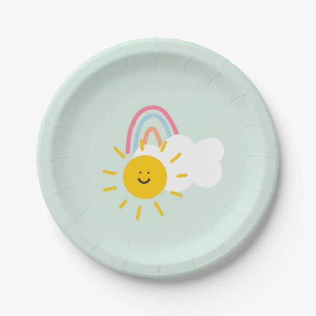 Watercolor Boho Rainbow and Sun  Paper Plate (Front)