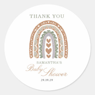 Watercolor Boho Rainbow baby shower Classic Round Sticker