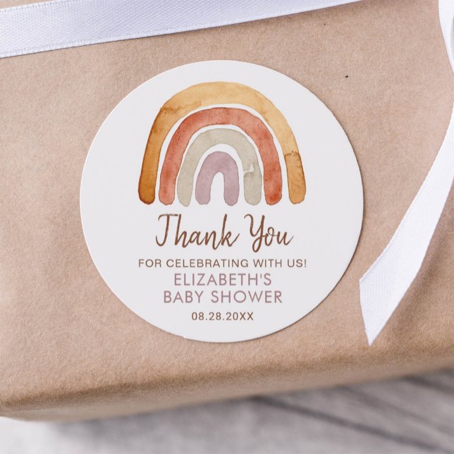 Watercolor Boho Rainbow Baby Shower   Classic Round Sticker (Creator Uploaded)