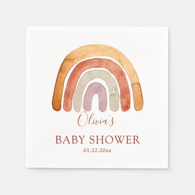 Watercolor Boho Rainbow Baby Shower  Napkin (Front)