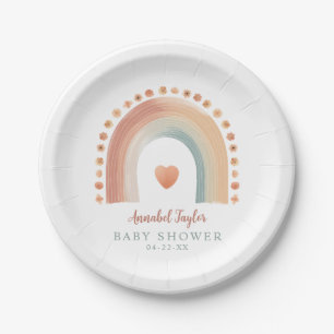 Watercolor Boho Rainbow Baby Shower Paper Plate