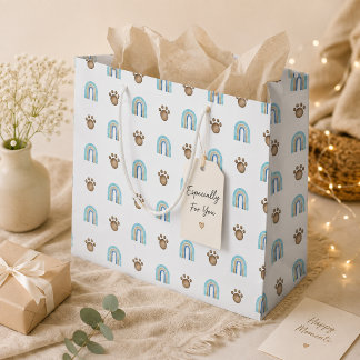 Watercolor Boho Rainbow & Dog Paw Pattern Large Gift Bag