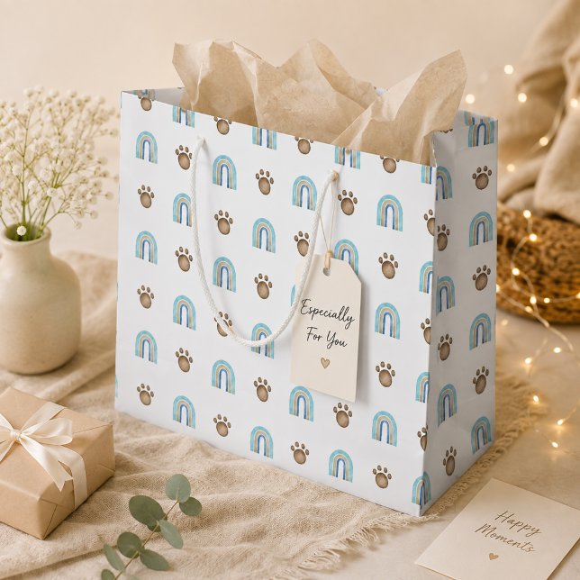 Watercolor Boho Rainbow & Dog Paw Pattern Medium Gift Bag (Creator Uploaded)