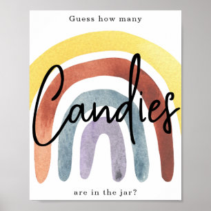 Watercolor Boho Rainbow How many candies Poster