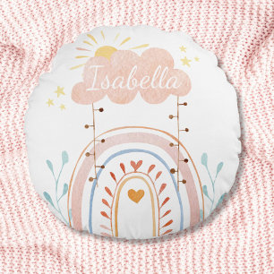 Watercolor Boho Rainbow Kids Nursery Round Cushion