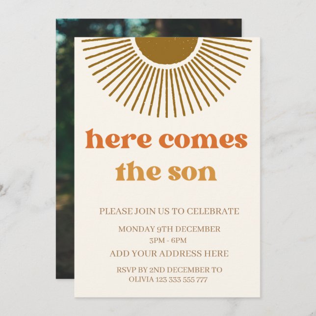 Watercolor Boho Retro here comes the sun custom  Invitation (Front/Back)