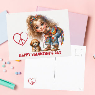 Watercolor BoHo Retro Hippie Girly Valentine's Day Holiday Postcard