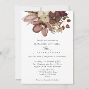 Watercolor Boho Rose & Neutral Wedding Invitation