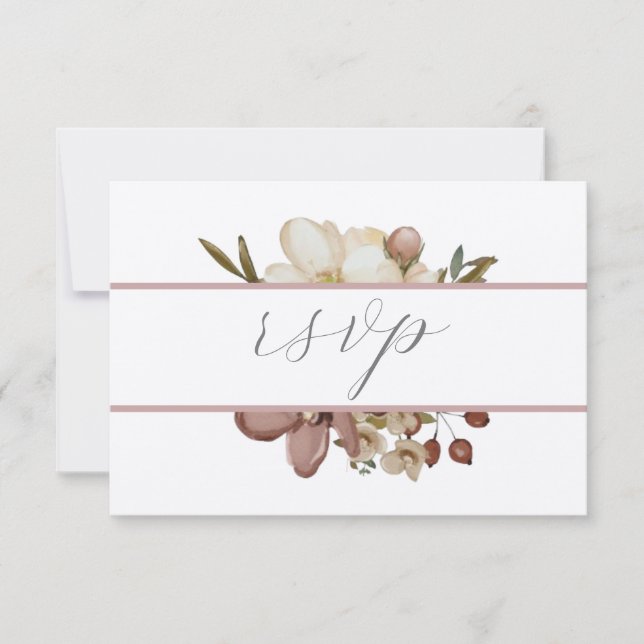 Watercolor Boho Rose & Neutral Wedding RSVP Invitation (Front)