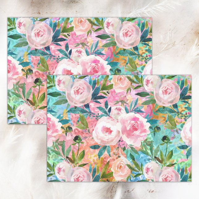 WATERCOLOR BOHO ROSES DECOUPAGE TISSUE PAPER (WATERCOLOR BOHO ROSES DECOUPAGE TISSUE PAPER)