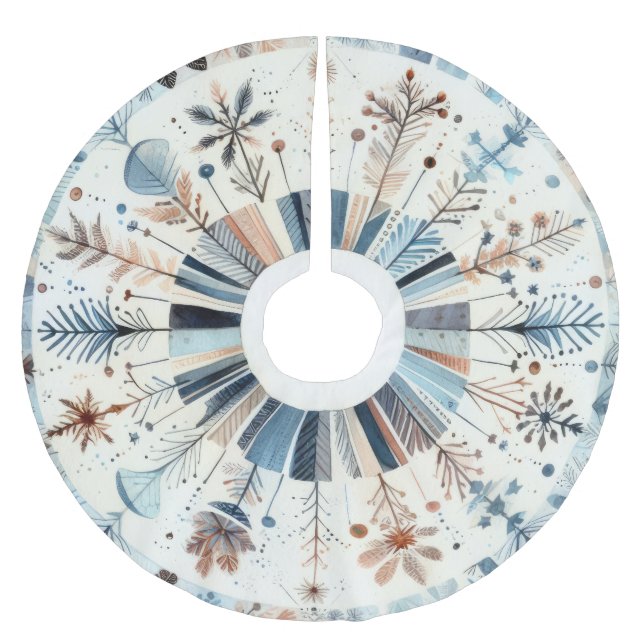 Watercolor Boho Rustic Christmas Holiday Brushed Polyester Tree Skirt (Front)