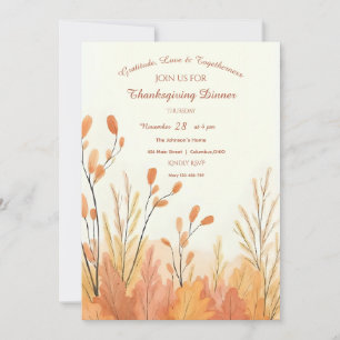 Watercolor Boho Rustic Pampas Grass Thanksgiving Invitation