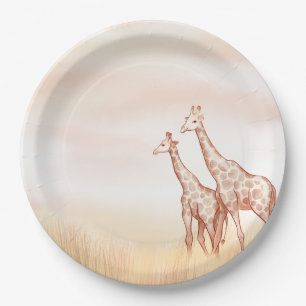 Watercolor Boho Safari Giraffe Paper Plate