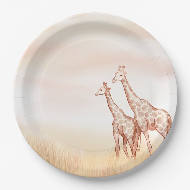 Watercolor Boho Safari Giraffe Paper Plate (Front)