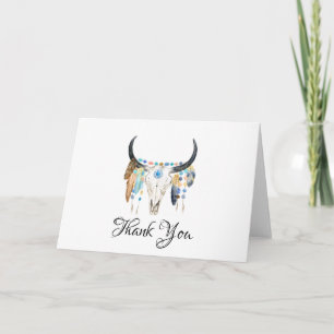 Watercolor Boho Skull Thank You Card
