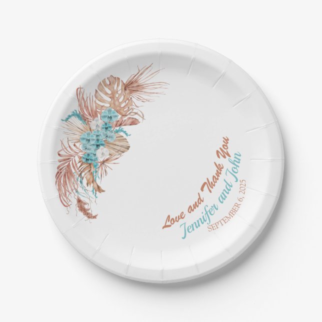 Watercolor Boho Terracotta Floral Wedding Paper Pl Plate (Front)