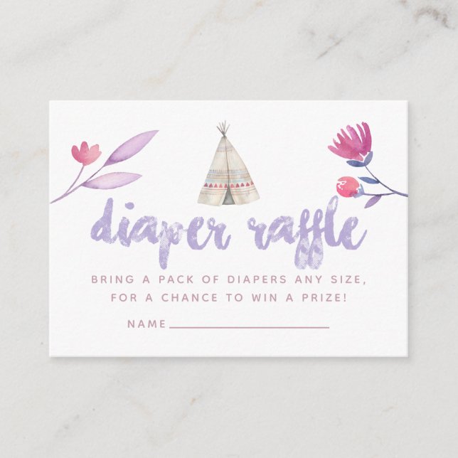 Watercolor Boho Tribal Baby Shower Diaper Raffle Enclosure Card (Front)