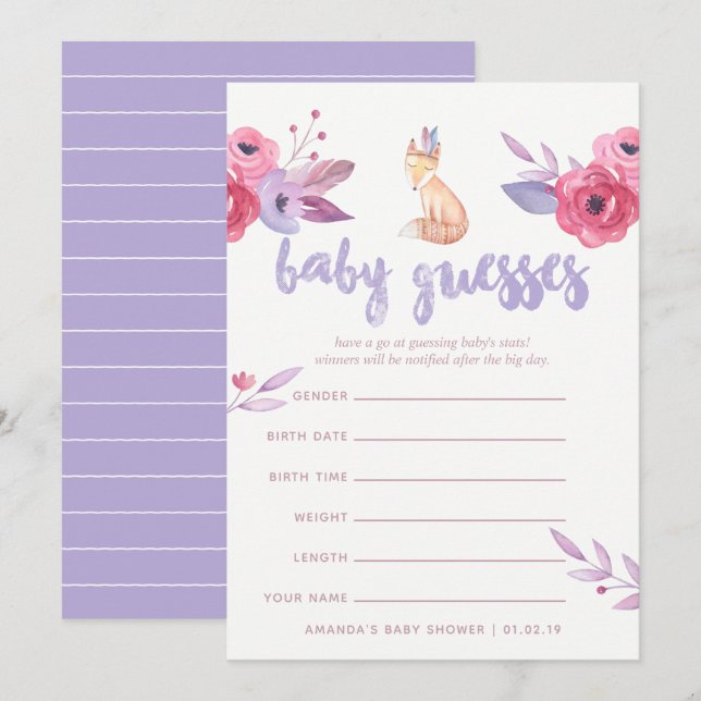 Watercolor Boho Tribal Baby Shower Guessing Game Invitation (Front/Back)