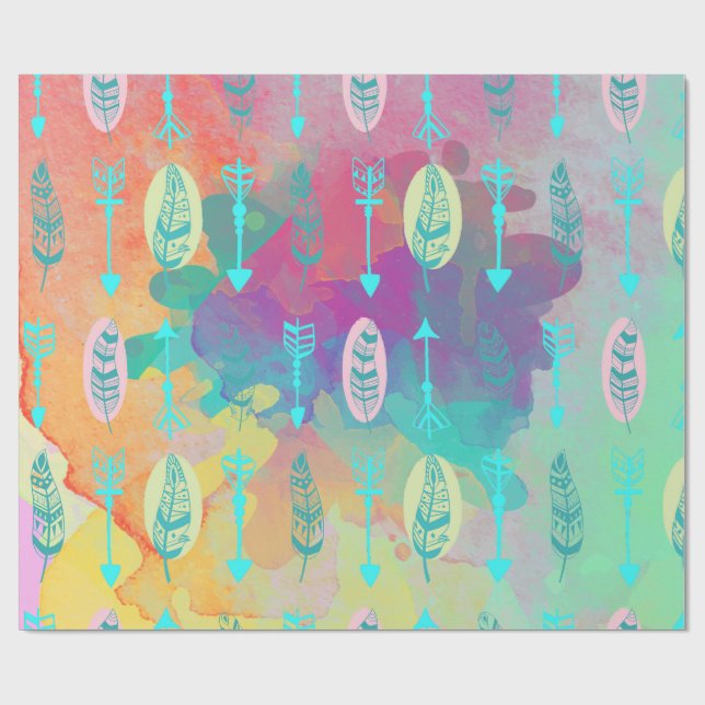 Watercolor Boho Tribal Chic Feathers Arrows Paper (Flat)