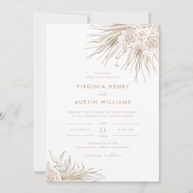 Watercolor Boho Tropical Wedding Invitation (Front)