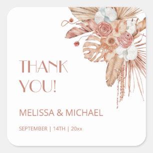Watercolor Boho Wedding Thank You Square Sticker
