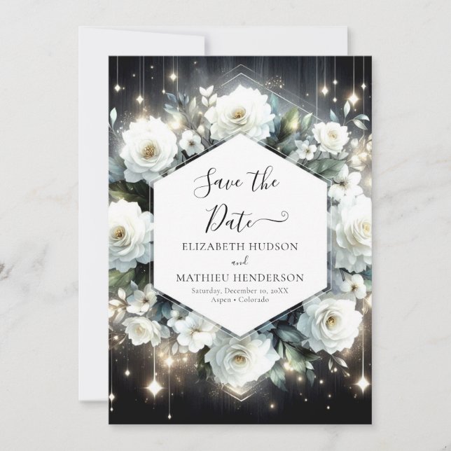 Watercolor Boho White Roses Wedding Save The Date (Front)