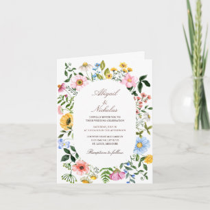 Watercolor boho wildflower Folded Invitation