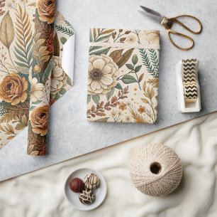 Watercolor Boho Wildflower Garden Print Wrapping Paper