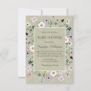 watercolor boho wildflowers greenery baby shower invitation
