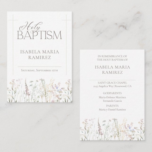 Watercolor Boho Wildflowers Remembrance Card (Front/Back)