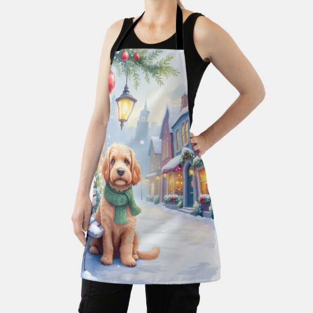 Watercolor Bolognese Festive Town Bench Christmas  Apron (Insitu)