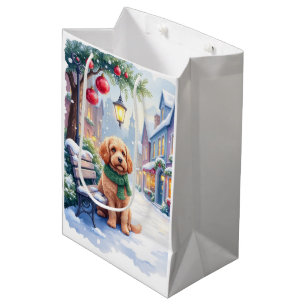 Watercolor Bolognese Festive Town Bench Christmas  Medium Gift Bag
