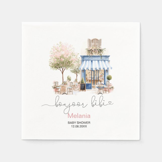    Watercolor bonjoor bebe  baby shower Paper Plat Napkin (Front)