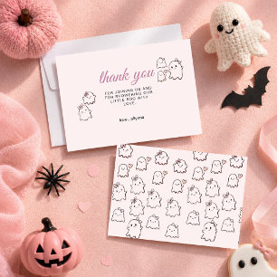 Watercolor Boo Pink Cute Baby Shower  Thank You Card