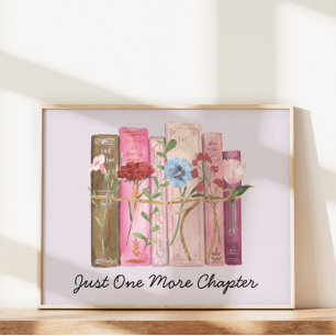 Watercolor Book Flower Pink Purple Reading Quote Poster