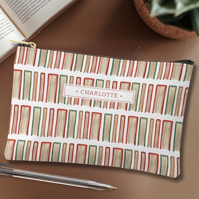 Watercolor Book Lover Bookish Pattern Personalised Accessory Pouch (Creator Uploaded)