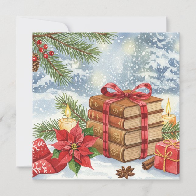 Watercolor book lovers Christmas card (Front)