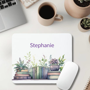 Watercolor Books and Plants Personalised Mouse Pad
