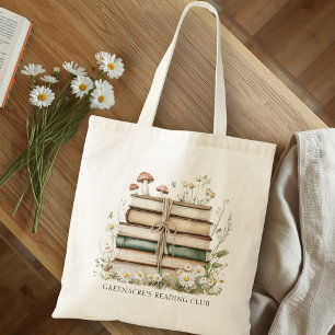 Watercolor Books and Wildflowers Book Club Name Tote Bag
