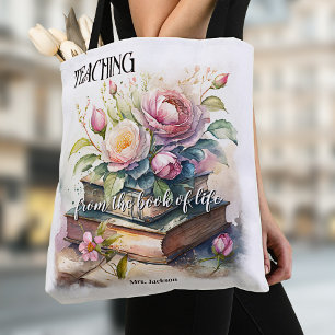 Watercolor Books Elegant Teacher Tote Bag
