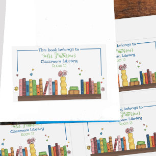 Watercolor Bookshelf Classroom Library Bookplates Rectangular Sticker