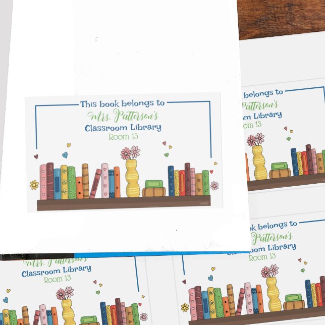 Watercolor Bookshelf Classroom Library Bookplates Rectangular Sticker (Watercolor bookshelf classroom library white rectangle stickers .)