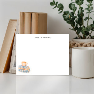 Watercolor Bookstack and Coffee Mug Personalised Card